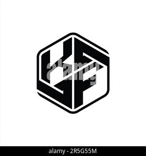 KF Letter Logo Monogramm sechseckig mit Ziergegenstand abstrakte, isolierte Designvorlage Stockfoto