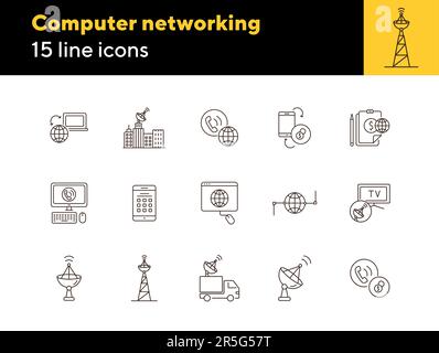 Dünne Symbolgruppe für Computernetzwerke Stock Vektor