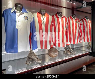 Fragment der Ausstellung im Museum des FC Atletico Madrid in der Civitas Metropolitano Arena Stockfoto