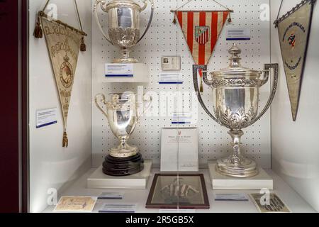 Fragment der Ausstellung im Museum des FC Atletico Madrid in der Civitas Metropolitano Arena Stockfoto