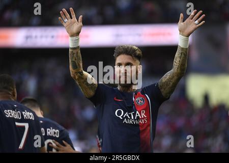 Paris, Frankreich. 03. Juni 2023. Julien Mattia/Le Pictorium - PSG gegen Clermont - 3/6/2023 - Frankreich/Ile-de-France (Region)/Paris - Sergio Ramos feiert sein Tor während des PSG Clermont-Spiels am 3. Juni 2023 im Parc des Princes in Paris. Kredit: LE PICTORIUM/Alamy Live News Stockfoto