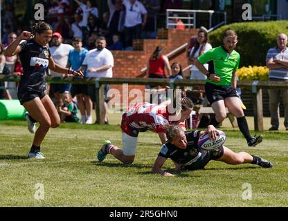 Gloucester, UK, 03. Juni 2023 Kate Zachary (Exeter) erzielt beim Gloucester-Hartpury gegen Exeter Chiefs Allianz 15 in der Alpas Arena Gloucester Großbritannien am 03 2023. Juni Graham Glendinning / Graham Glendinning / Alamy Live News Endstand: 19 - 58 Kredit: Graham Glendinning / GlennSports/Alamy Live News Stockfoto