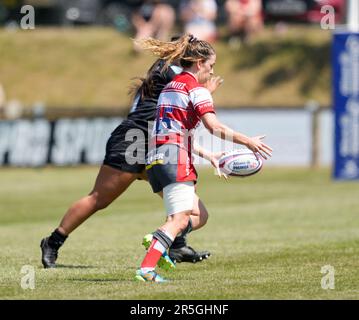 Gloucester, UK, 03. Juni 2023 Lizzie Goulden (Gloucester) in Aktion während der Gloucester-Hartpury gegen Exeter Chiefs Allianz 15 in der Alpas Arena Gloucester Großbritannien am 03 2023. Juni Graham Glendinning / Graham Glendinning / Alamy Live News Endstand: 19 - 58 Kredit: Graham Glendinning / Alamy Live Sports/Alamy News Live Sports Stockfoto