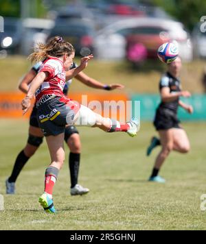 Gloucester, UK, 03. Juni 2023 Lizzie Goulden (Gloucester) in Aktion während der Gloucester-Hartpury gegen Exeter Chiefs Allianz 15 in der Alpas Arena Gloucester Großbritannien am 03 2023. Juni Graham Glendinning / Graham Glendinning / Alamy Live News Endstand: 19 - 58 Kredit: Graham Glendinning / Alamy Live Sports/Alamy News Live Sports Stockfoto