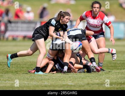 Gloucester, UK, 03. Juni 2023 Flo Robinson (Exeter) in Aktion während der Gloucester-Hartpury gegen Exeter Chiefs Allianz 15 in der Alpas Arena Gloucester Großbritannien am 03 2023. Juni Graham Glendinning / Graham Glendinning / Alamy Live News Endstand: 19 - 58 Kredit: Graham Glendinning / GlennSports/Alamy Live News Stockfoto