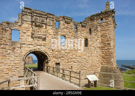 Haupteingang zu den Ruinen von St. Andrews Castle, ehemaliger Palast der Bischöfe von Burghburgh, aus dem frühen 13. Jahrhundert. Stockfoto