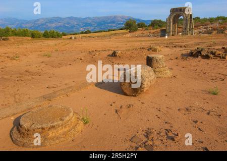 Römischer Arch of Caparra (1.-2. Jahrhundert n. Chr.), Caparra, Zarza de Granadilla, Silver Road, Via de la Plata, Provinz Caceres, Extremadura, Spanien Stockfoto