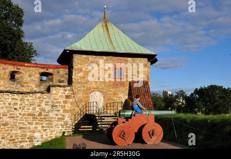 Kanone, Mauer, Akershus Festung, Oslo, Norwegen Stockfoto