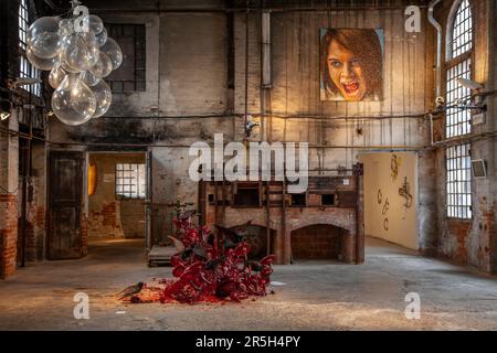 Stillgelegte Glasbläserei, Produktionshalle, Murano, Venedig, Italien Stockfoto