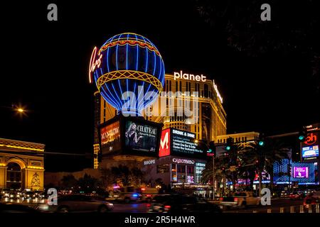 Heiße Luft Lalloon Replica Hotel in Paris in der Nacht in Las Vegas Stockfoto