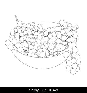 Umriss einer Tasse mit Trauben schwarzer Linien, isoliert auf weißem Hintergrund. Vektordarstellung. Stock Vektor