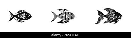 Fische-Set von isolierten Vector Icons. Schwarz auf weißem Hintergrund. Stock Vektor
