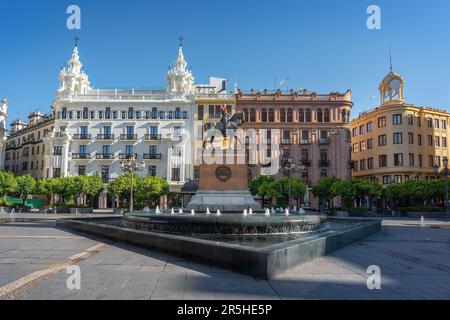 Plaza de las Tendillas Square und Gran Capitan Monument (Gonzalo Fernandez de Cordoba) - Cordoba, Andalusien, Spanien Stockfoto