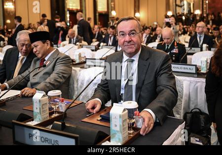 Singapur, Singapur. 04. Juni 2023. Boris Pistorius (SPD), Bundesminister für Verteidigung, nimmt am asiatischen Sicherheitsforum "Shangri La Dialog" Teil. Kredit: Britta Pedersen/dpa/Alamy Live News Stockfoto