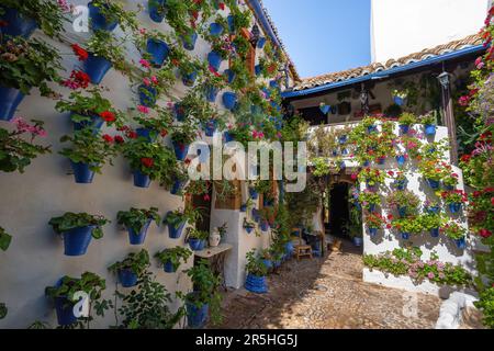 Traditioneller Innenhof in San Basilio - Cordoba, Andalusien, Spanien Stockfoto