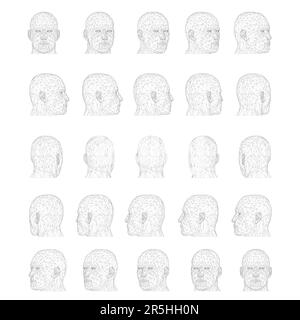 Set with a skeleton of a man's head in different positions from black lines isolated on a white background. The head turns fifteen degrees. Front view Stock Vektor