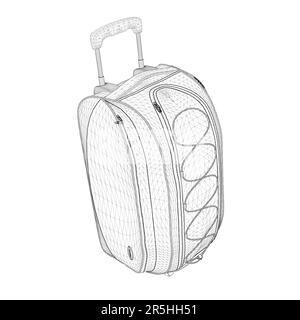 Drahtdarstellung der Reisetasche mit schwarzen Linien auf weißem Hintergrund. Isometrische Ansicht. 3D. Vektordarstellung. Stock Vektor