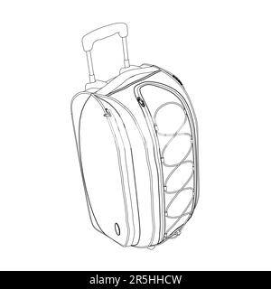 Umriss der Reisetasche mit schwarzen Linien auf weißem Hintergrund. Isometrische Ansicht. Vektordarstellung. Stock Vektor