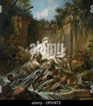 Venusbrunnen, 1756 von Francois Bouchard gemalt. Obwohl heute kaum bekannt, war Francois Boucher einer der berühmtesten Maler des 18. Jahrhunderts in Frankreich. Er malte klassische Themen im Barock- und Rokoko-Stil. Seine Schirmherrin war Madame de Pompadour, und sein Werk war so beliebt, dass er schließlich Premier Peintre du ROI (erster Maler des Königs) wurde, ein angesehener Gerichtsstand im Antiker-Regime. Stockfoto