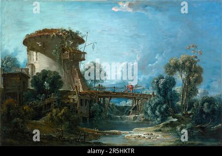 Der Dovecote, gemalt von Francois Bouchard 1758. Obwohl heute kaum bekannt, war Francois Boucher einer der berühmtesten Maler des 18. Jahrhunderts in Frankreich. Er malte klassische Themen im Barock- und Rokoko-Stil. Seine Schirmherrin war Madame de Pompadour, und sein Werk war so beliebt, dass er schließlich Premier Peintre du ROI (erster Maler des Königs) wurde, ein angesehener Gerichtsstand im Antiker-Regime. Stockfoto