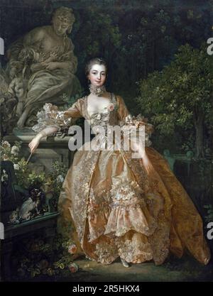 Madame de Pompadour, gemalt von Francois Bouchard 1759. Obwohl heute kaum bekannt, war Francois Boucher einer der berühmtesten Maler des 18. Jahrhunderts in Frankreich. Er malte klassische Themen im Barock- und Rokoko-Stil. Seine Schirmherrin war Madame de Pompadour, und sein Werk war so beliebt, dass er schließlich Premier Peintre du ROI (erster Maler des Königs) wurde, ein angesehener Gerichtsstand im Antiker-Regime. Stockfoto