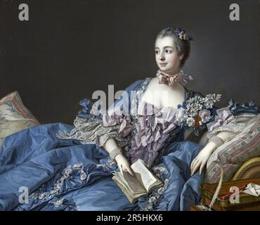 Madame de Pompadour, gemalt von Francois Bouchard 1764. Obwohl heute kaum bekannt, war Francois Boucher einer der berühmtesten Maler des 18. Jahrhunderts in Frankreich. Er malte klassische Themen im Barock- und Rokoko-Stil. Seine Schirmherrin war Madame de Pompadour, und sein Werk war so beliebt, dass er schließlich Premier Peintre du ROI (erster Maler des Königs) wurde, ein angesehener Gerichtsstand im Antiker-Regime. Stockfoto