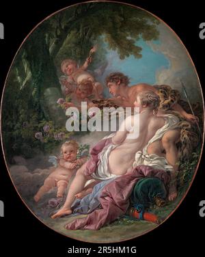 Angelica und Medoro, gemalt von Francois Bouchard 1763. Obwohl heute kaum bekannt, war Francois Boucher einer der berühmtesten Maler des 18. Jahrhunderts in Frankreich. Er malte klassische Themen im Barock- und Rokoko-Stil. Seine Schirmherrin war Madame de Pompadour, und sein Werk war so beliebt, dass er schließlich Premier Peintre du ROI (erster Maler des Königs) wurde, ein angesehener Gerichtsstand im Antiker-Regime. Stockfoto