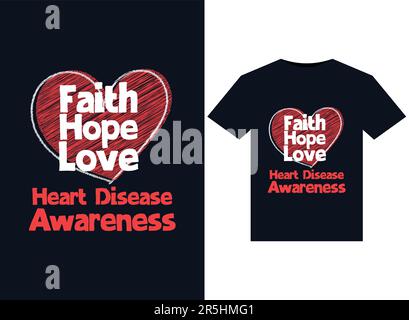 Faith Hope Love Heart Disease Awareness Illustrationen für bedruckbare T-Shirts Stock Vektor