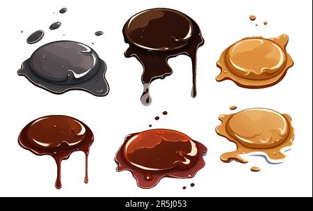 vektordarstellung für ui-Set von Tropfen aus karamellfarbenem Flüssig-Blot auf weißem Hintergrund isolieren Stock Vektor