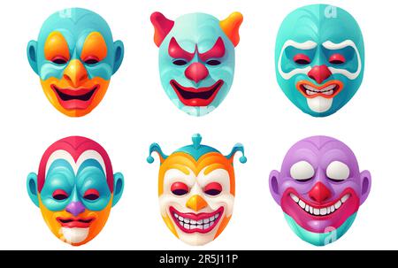 vektordarstellung der benutzeroberfläche von gruseligen Clown-Gesichtern, die auf weißem Hintergrund isoliert sind Stock Vektor