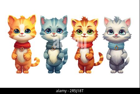 ui-Set-Vektordarstellung süßer verschiedener Katzenrassen, isoliert auf weißem Hintergrund Stock Vektor