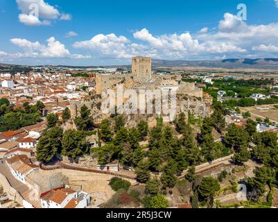 Panoramablick auf die Stadt Almansa in der Provinz Albacete Castilla la Mancha, Spanien Stockfoto