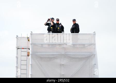 Epsom Downs Surrey, Großbritannien. 3. Juni 2023 Animal Rising Stage ein eintägiger Protest vor der Epsom Derby Racetrack. Die Tieraktivisten organisierten einen Tag mit Reden, Musik und lustigen Aktivitäten. Kredit: Andrea Domeniconi/Alamy News Stockfoto