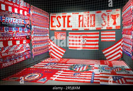 Fragment der Ausstellung im Museum des FC Atletico Madrid in der Civitas Metropolitano Arena Stockfoto