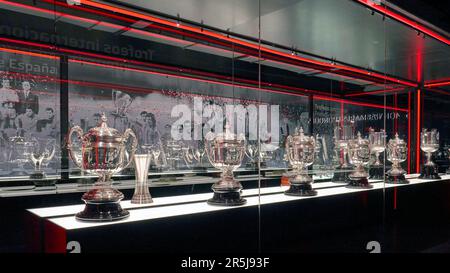 Fragment der Ausstellung im Museum des FC Atletico Madrid in der Civitas Metropolitano Arena Stockfoto