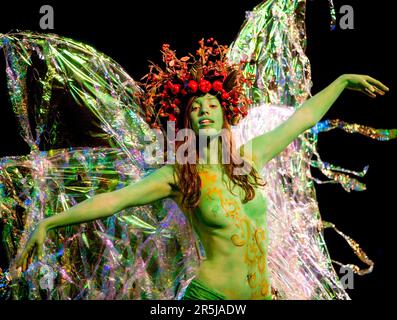 Die Ethnic-Tribal-Kategorie wurde vom Künstler Alannah Goldsmith bei den New Zealand Body Art Awards im North Shore Event Centre in Auckland gewonnen Stockfoto