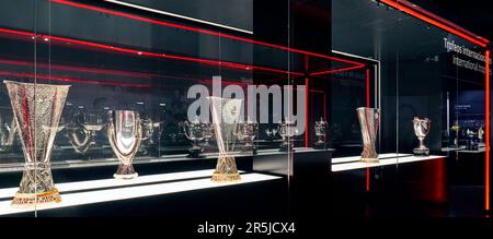 Fragment der Ausstellung im Museum des FC Atletico Madrid in der Civitas Metropolitano Arena Stockfoto