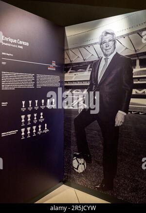 Fragment der Ausstellung im Museum des FC Atletico Madrid in der Civitas Metropolitano Arena Stockfoto