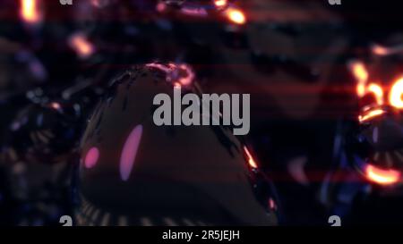 Orangefarbene, leuchtende, transparente Folienlampen auf schwarzem BEG – Abstrakte 3D-Abbildung Stockfoto