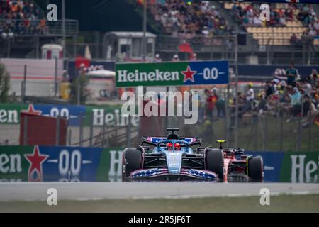 Barcelona, Spanien. 03. Juni 2023. CIRCUIT DE BARCELONA-CATALUNYA, SPANIEN - JUNI 03: Esteban Ocon, Alpin A523 während des spanischen Grand Prix auf dem Circuit de Barcelona-Catalunya am Samstag, den 03. Juni 2023 in Montmelo, Spanien. (Foto: Michael Potts/BSR Agency) Kredit: BSR Agency/Alamy Live News Stockfoto