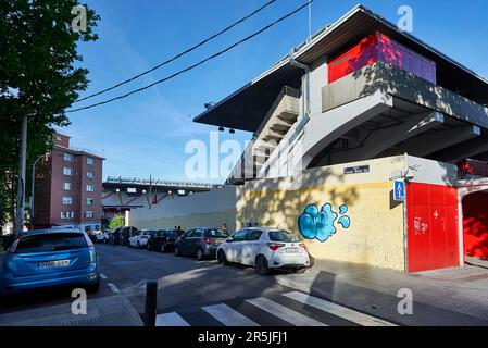 Blick auf die Ciudad Deportiva Arena - das Heimstadion des FC Rayo Vallecano, Madrid Stockfoto