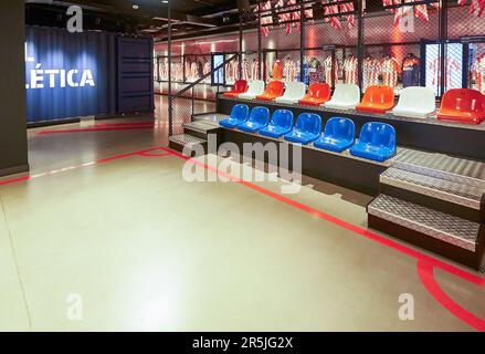 Fragment der Ausstellung im Museum des FC Atletico Madrid in der Civitas Metropolitano Arena Stockfoto