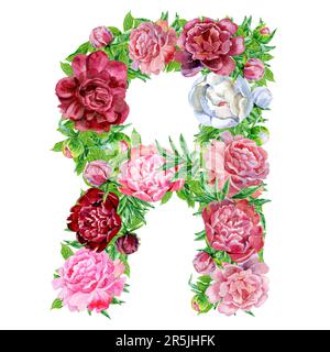 Aquarelle Blumen, isoliert handgezeichnet, Hochzeitsdesign, kyrillisches russisches Alphabet 33 Stockfoto