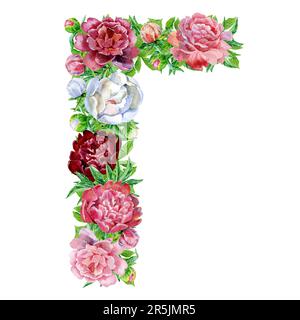 Aquarelle Blumen, isoliert handgezeichnet, Hochzeitsdesign, kyrillisches russisches Alphabet 4 Stockfoto