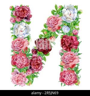 Aquarelle Blumen, isoliert handgezeichnet, Hochzeitsdesign, kyrillisches russisches Alphabet 10 Stockfoto