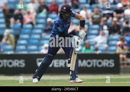 Leeds, Großbritannien. 04. Juni 2023. Headingley Stadium, Leeds, West Yorkshire, 4. Juni 2023. Während des Spiels Vitality Blast T20 zwischen Yorkshire Vikings gegen Derbyshire Falcons im Headingley Stadium, Leeds Credit: Touchlinepics/Alamy Live News Stockfoto