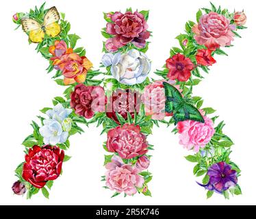 Aquarelle Blumen, isoliert handgezeichnet, Hochzeitsdesign, kyrillisches russisches Alphabet 8 Stockfoto