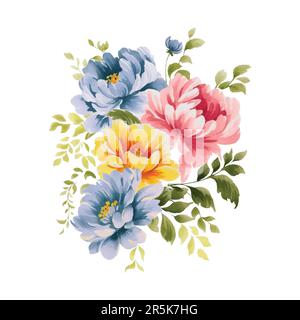 Aquarelle Blumenarrangements, Aquarelle Blumenstrauß, pyone Pink und Gelb für Hochzeiten, Grüße, Tapeten, Hintergründe, Karten Stock Vektor