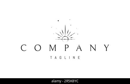 Vector-Logo, auf dem ein abstraktes Bild einer strahlenden Sonne am Horizont zu sehen ist. Stock Vektor