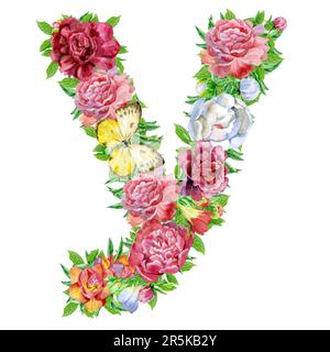 Aquarelle Blumen, isoliert handgezeichnet, Hochzeitsdesign, kyrillisches russisches Alphabet 21 Stockfoto